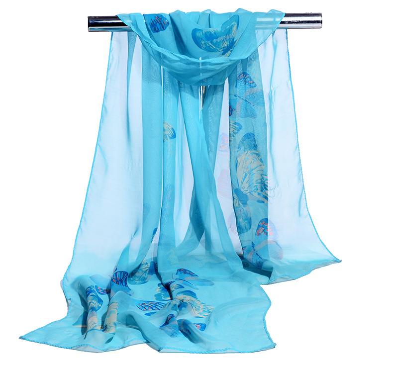 Női chiffon sál pillangó-virág mintával, napvédő kendő, 50×160 cm, négy évszakos, könnyű