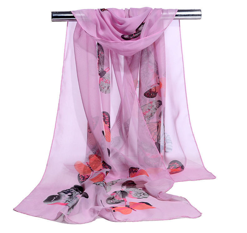 Női chiffon sál pillangó-virág mintával, napvédő kendő, 50×160 cm, négy évszakos, könnyű