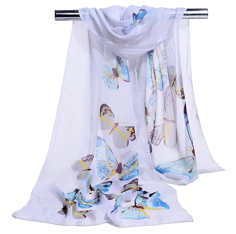 Női chiffon sál pillangó-virág mintával, napvédő kendő, 50×160 cm, négy évszakos, könnyű