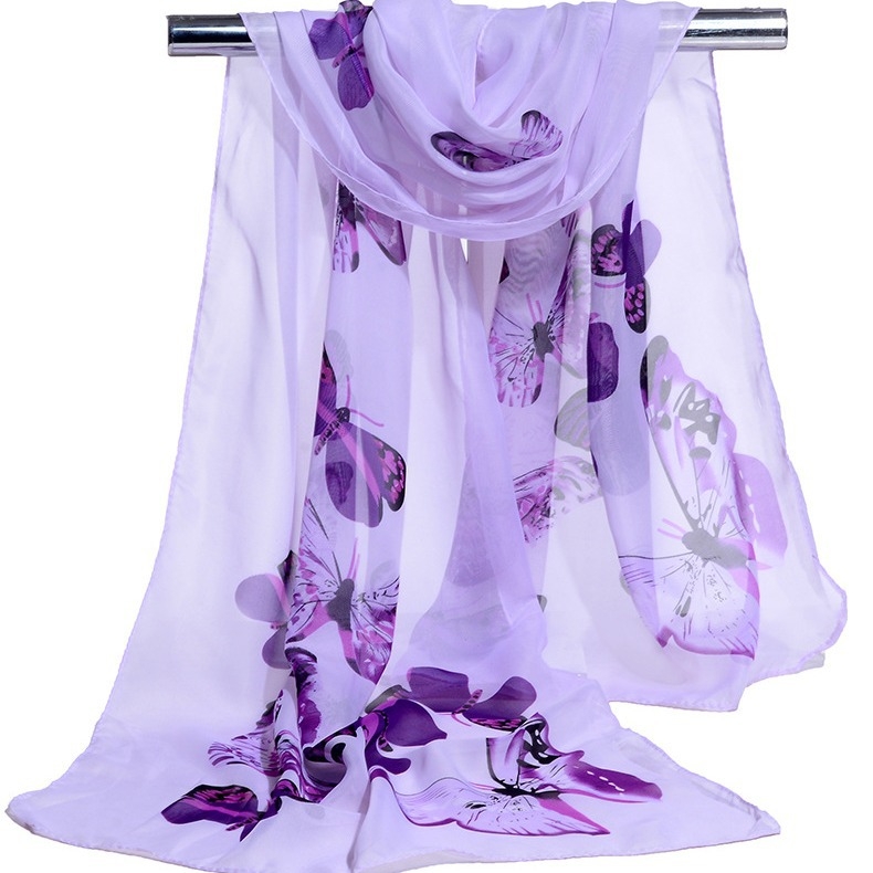 Női chiffon sál pillangó-virág mintával, napvédő kendő, 50×160 cm, négy évszakos, könnyű