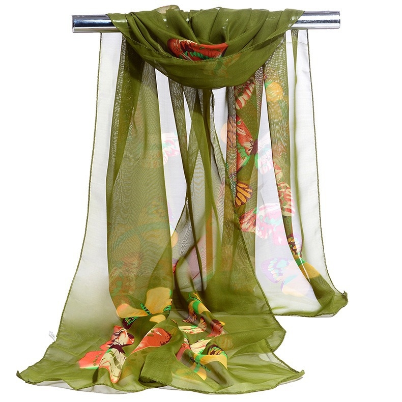 Női chiffon sál pillangó-virág mintával, napvédő kendő, 50×160 cm, négy évszakos, könnyű