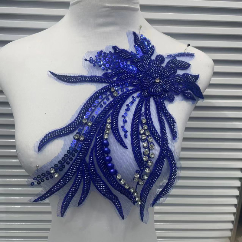 Čipka s vyšívaním a flitrami – lem pre DIY svadobné a večerné šaty, príslušenstvo pre cheongsam