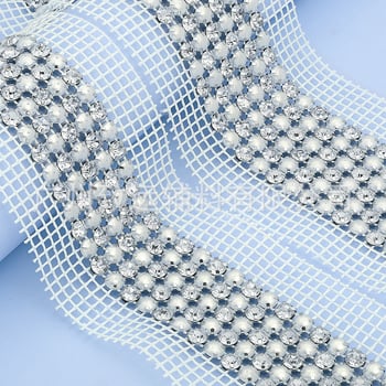 5 mm mrežasti kristali s perlama za DIY odjeću — višeredna mreža kristala, ukrasi za vjenčanu haljinu, pojas i sandale