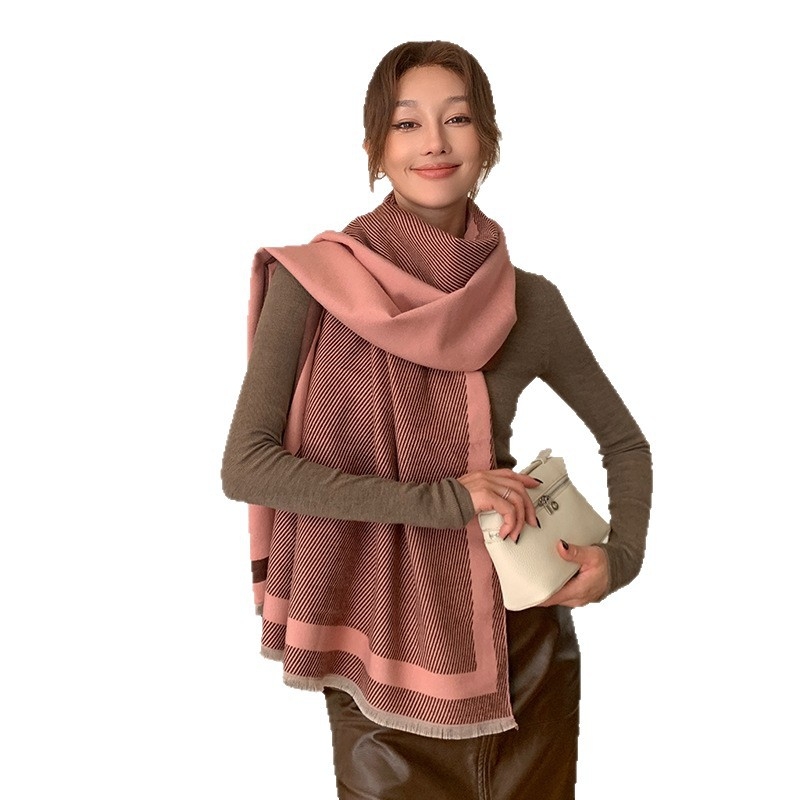 Női őszi-téli sál, puha és vastag, műkasmír utánzat, kétoldalas, kontrasztos színek