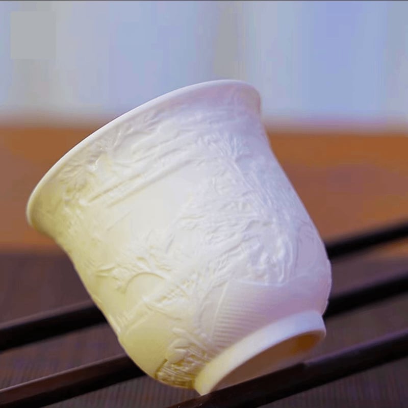 Biely porcelánový hrnček s motívom rieky Čching-ming, keramická čajová súprava Kung Fu, šálka čaju v čínskom štýle na osobné domáce použitie.