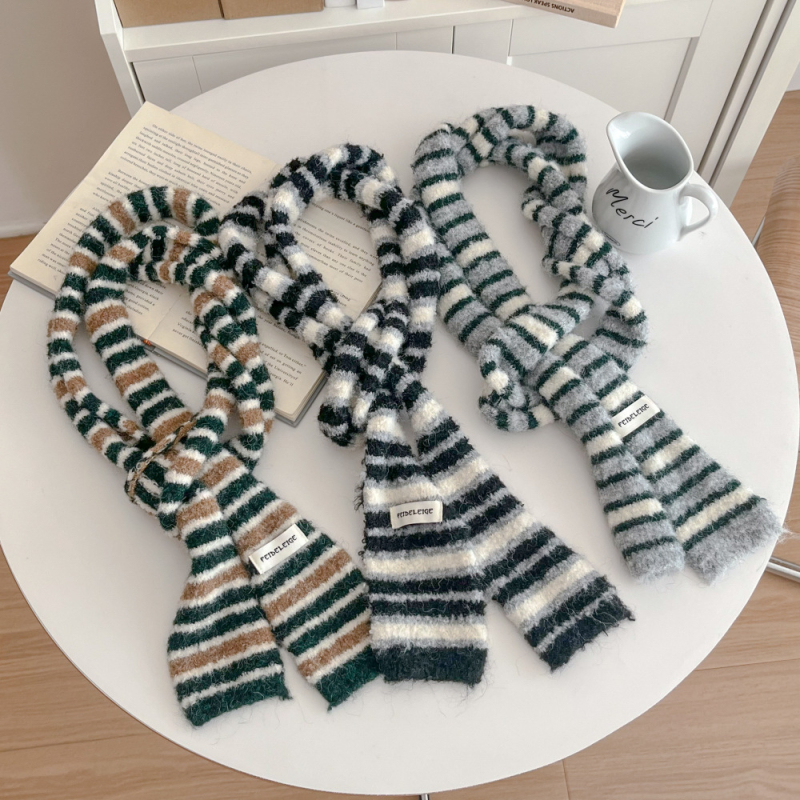 Ženski pleteni šal s prugama, dugačak i topao vuneni šal za zimu — minimalističan, elegantan stil