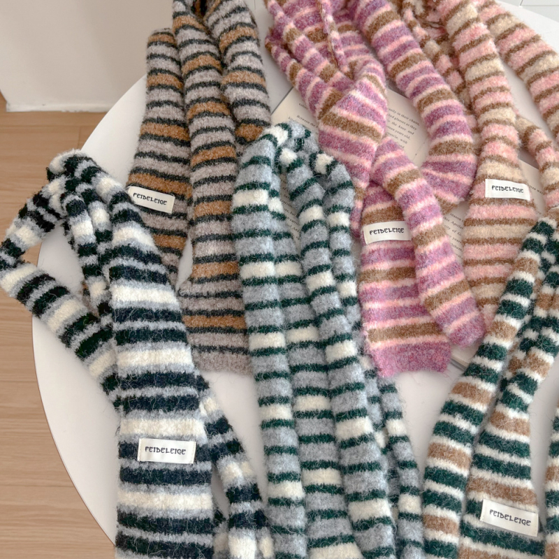 Ženski pleteni šal s prugama, dugačak i topao vuneni šal za zimu — minimalističan, elegantan stil