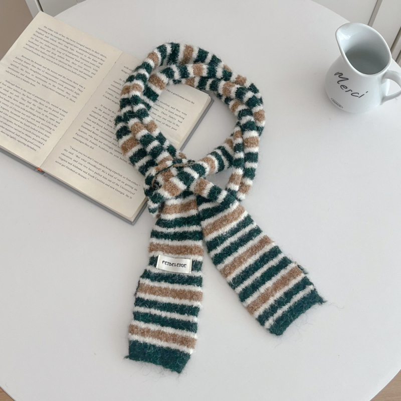 Ženski pleteni šal s prugama, dugačak i topao vuneni šal za zimu — minimalističan, elegantan stil