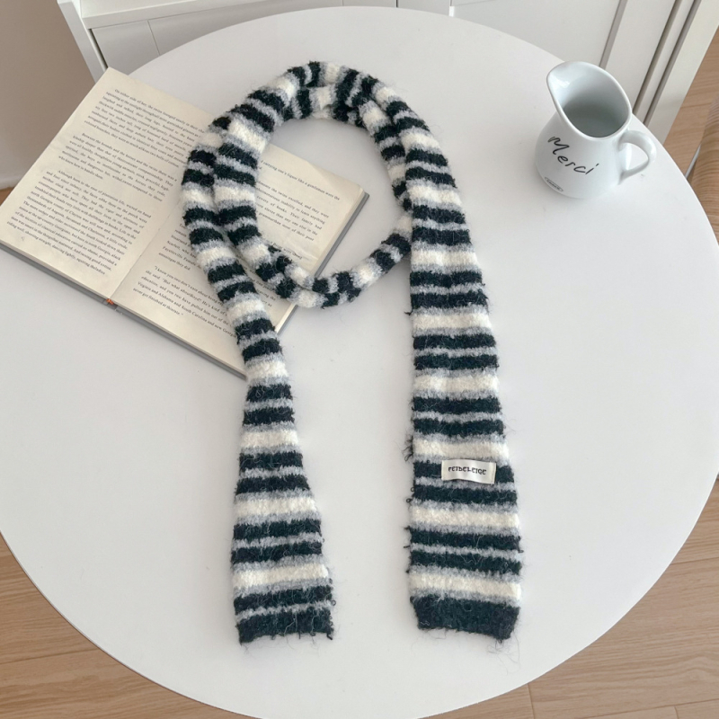 Ženski pleteni šal s prugama, dugačak i topao vuneni šal za zimu — minimalističan, elegantan stil