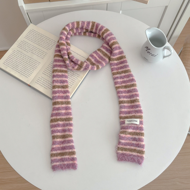 Ženski pleteni šal s prugama, dugačak i topao vuneni šal za zimu — minimalističan, elegantan stil