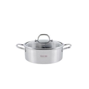 Hot pot z nehrdzavejúcej ocele 304, hrubý hrniec s Yin‑Yang dizajnom a dvojitým dnom, sklenené viečko, komerčné použitie