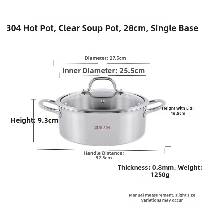 Hot pot z nehrdzavejúcej ocele 304, hrubý hrniec s Yin‑Yang dizajnom a dvojitým dnom, sklenené viečko, komerčné použitie
