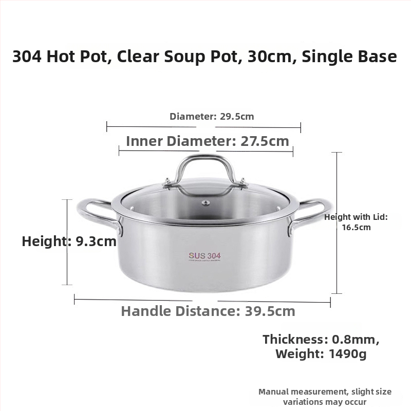 Hot pot z nehrdzavejúcej ocele 304, hrubý hrniec s Yin‑Yang dizajnom a dvojitým dnom, sklenené viečko, komerčné použitie