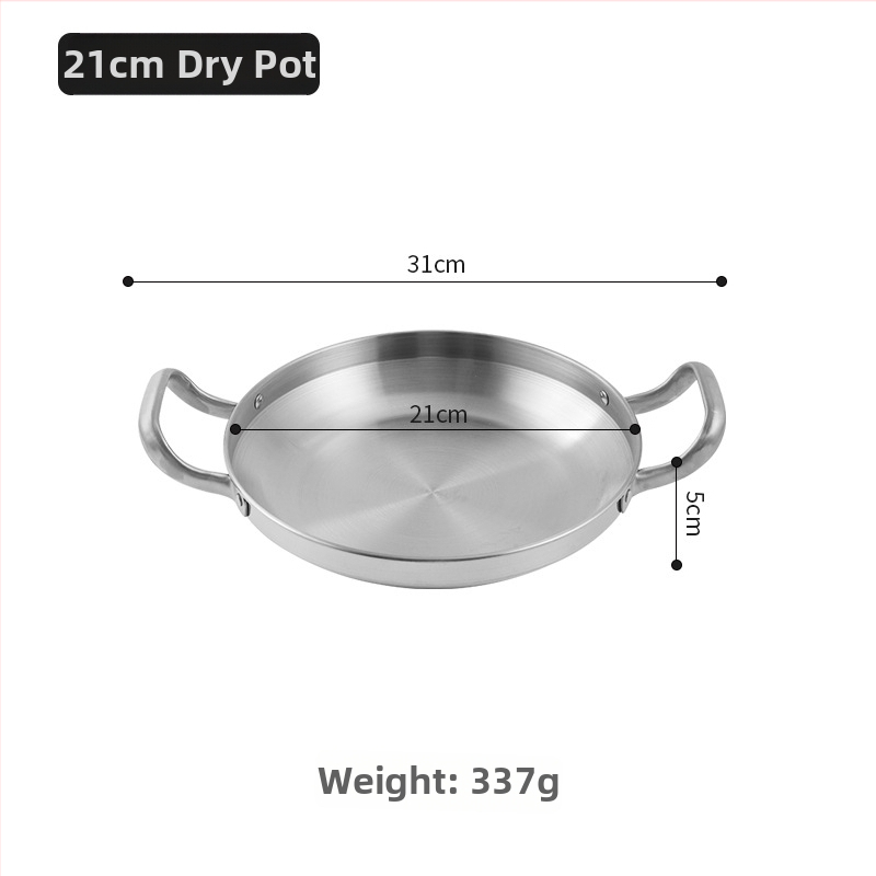 Kórejský štýl nerezový suchý hrniec na morské plody a hot pot, zlaté ploché dno, plochý hrniec s dvojitou rukoväťou, indukčne kompatibilný