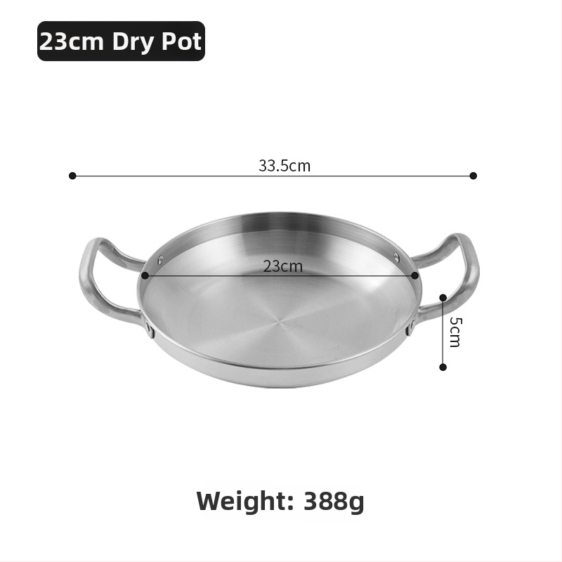 Kórejský štýl nerezový suchý hrniec na morské plody a hot pot, zlaté ploché dno, plochý hrniec s dvojitou rukoväťou, indukčne kompatibilný
