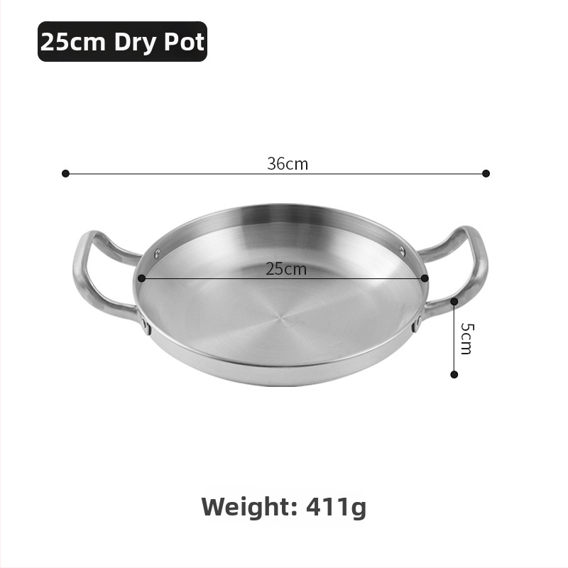Kórejský štýl nerezový suchý hrniec na morské plody a hot pot, zlaté ploché dno, plochý hrniec s dvojitou rukoväťou, indukčne kompatibilný