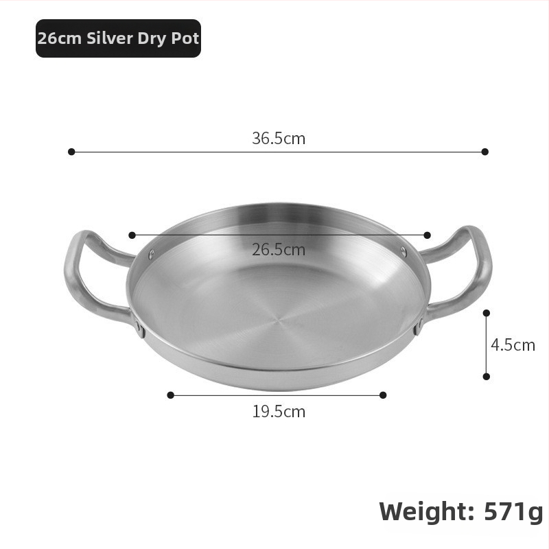Kórejský štýl nerezový suchý hrniec na morské plody a hot pot, zlaté ploché dno, plochý hrniec s dvojitou rukoväťou, indukčne kompatibilný
