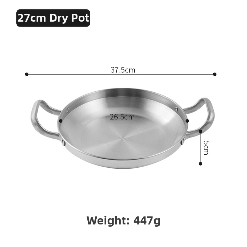 Kórejský štýl nerezový suchý hrniec na morské plody a hot pot, zlaté ploché dno, plochý hrniec s dvojitou rukoväťou, indukčne kompatibilný