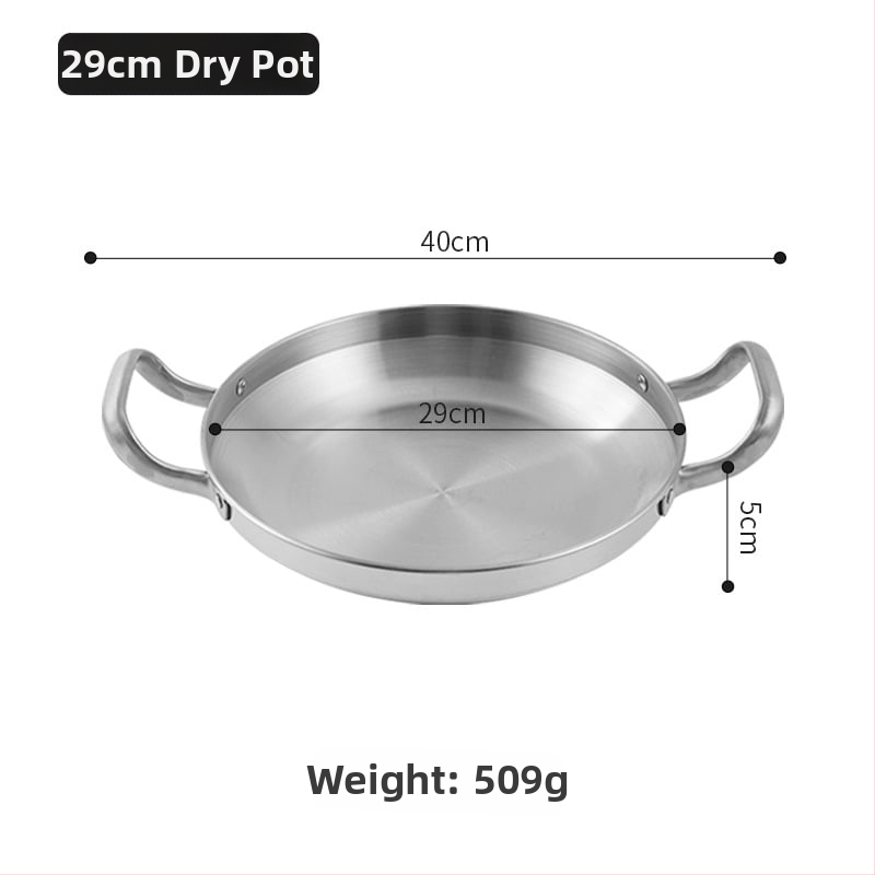 Kórejský štýl nerezový suchý hrniec na morské plody a hot pot, zlaté ploché dno, plochý hrniec s dvojitou rukoväťou, indukčne kompatibilný