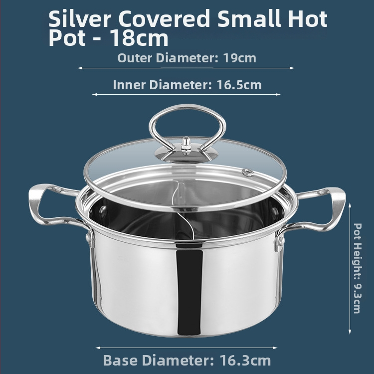 Jednoosobový nerezový hrniec na hot pot s dvojkomorovým Yin‑Yang dizajnom, objem 2,1–4 l, nepriľnavé dno