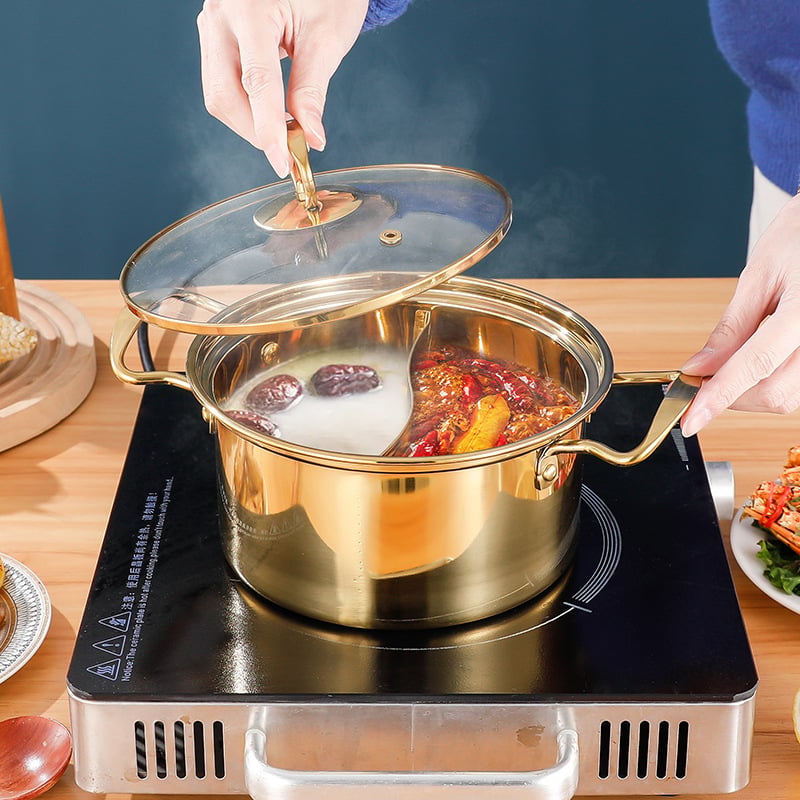Jednoosobový nerezový hrniec na hot pot s dvojkomorovým Yin‑Yang dizajnom, objem 2,1–4 l, nepriľnavé dno