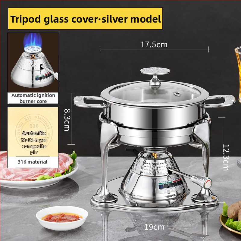Yangtong 316L nerezová oceľ – mini hot pot pre jednu osobu, plynový varič, prémiový jednoporcový hrniec pre domáce a komerčné použitie