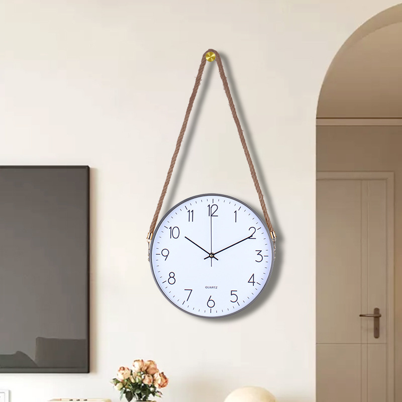 Nordický nástenný hodiny s lanovým popruhom, moderný minimalistický dizajn pre obývačku a spálňu, LED displej