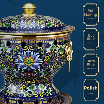 Cloisonné medený hrniec pre jednu osobu s smaltovaným povrchom, hrubé meďové telo, na alkoholový varič, domáce použitie