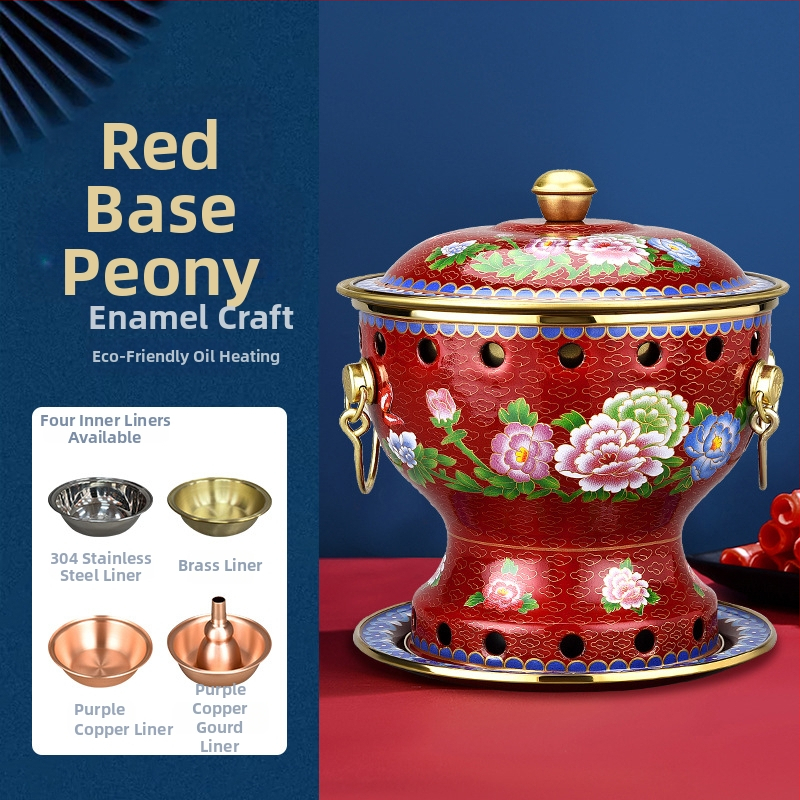 Cloisonné medený hrniec pre jednu osobu s smaltovaným povrchom, hrubé meďové telo, na alkoholový varič, domáce použitie