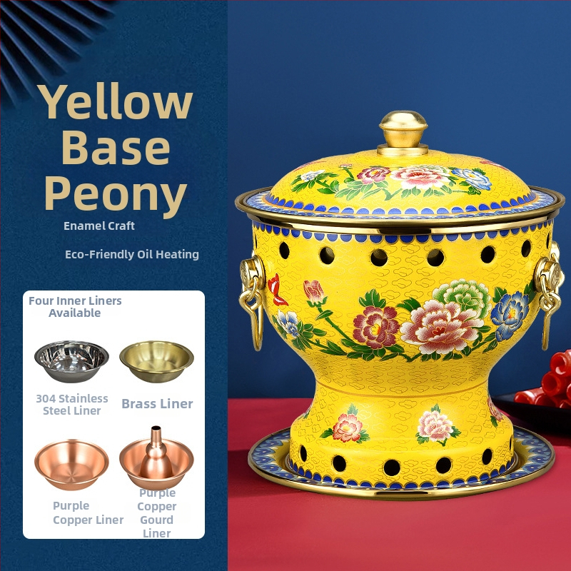 Cloisonné medený hrniec pre jednu osobu s smaltovaným povrchom, hrubé meďové telo, na alkoholový varič, domáce použitie