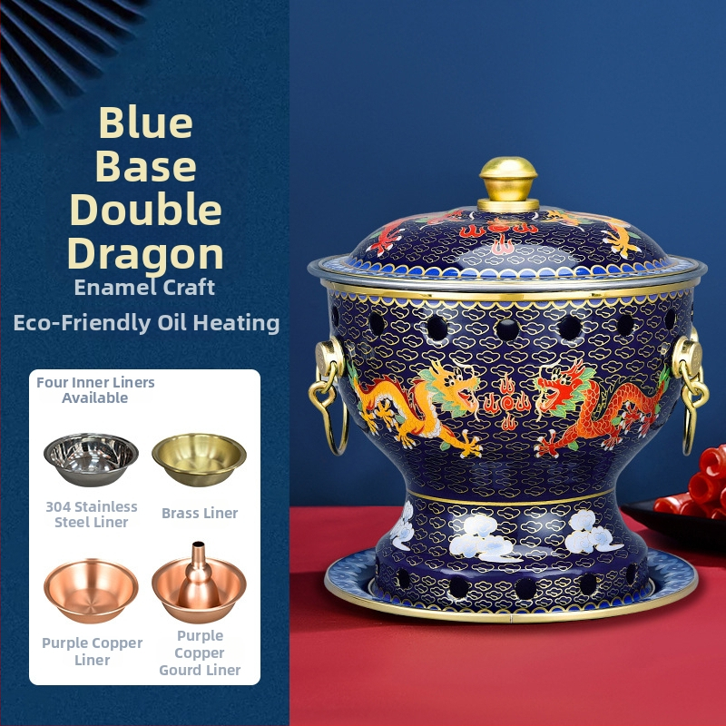 Cloisonné medený hrniec pre jednu osobu s smaltovaným povrchom, hrubé meďové telo, na alkoholový varič, domáce použitie