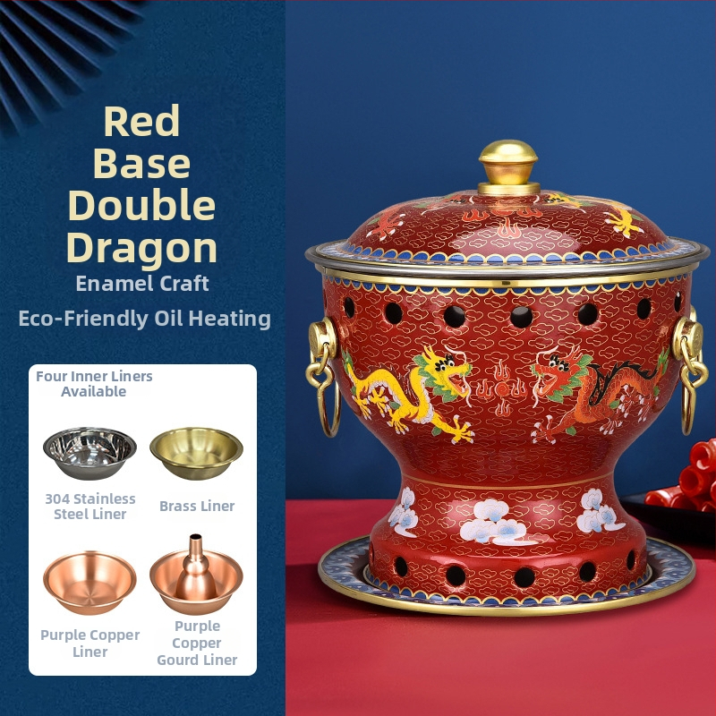 Cloisonné medený hrniec pre jednu osobu s smaltovaným povrchom, hrubé meďové telo, na alkoholový varič, domáce použitie