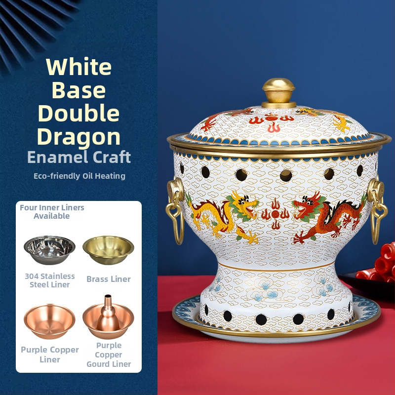 Cloisonné medený hrniec pre jednu osobu s smaltovaným povrchom, hrubé meďové telo, na alkoholový varič, domáce použitie