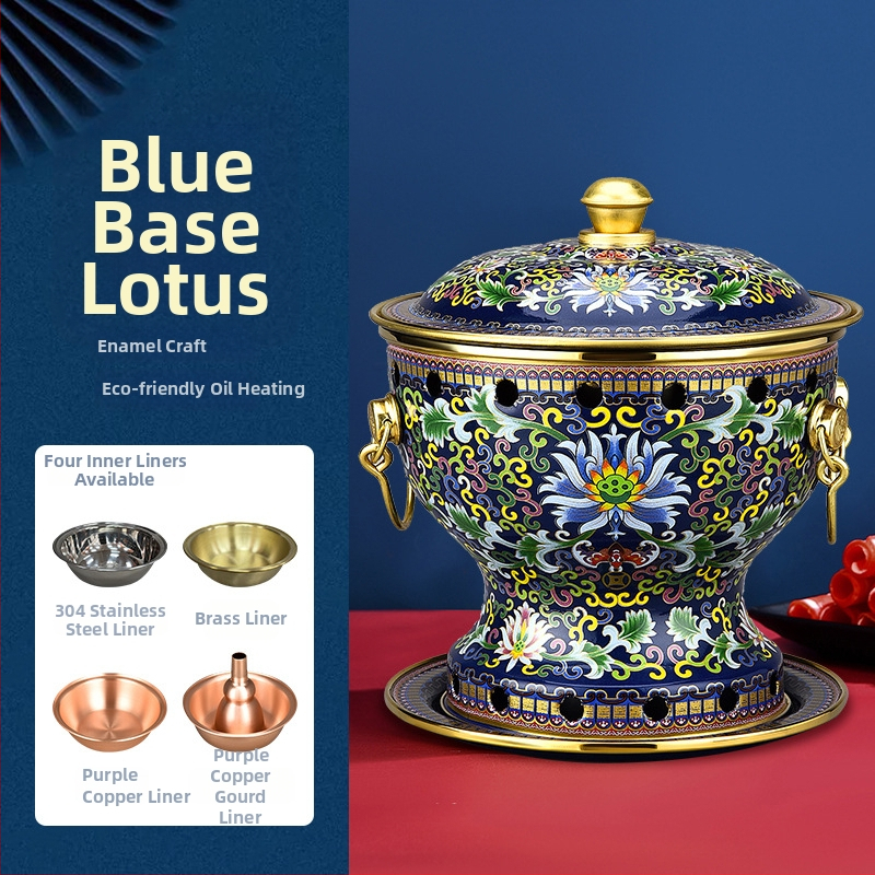 Cloisonné medený hrniec pre jednu osobu s smaltovaným povrchom, hrubé meďové telo, na alkoholový varič, domáce použitie