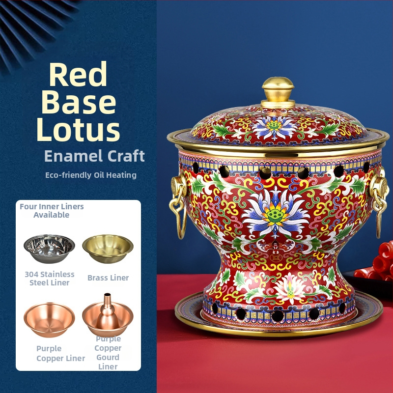 Cloisonné medený hrniec pre jednu osobu s smaltovaným povrchom, hrubé meďové telo, na alkoholový varič, domáce použitie