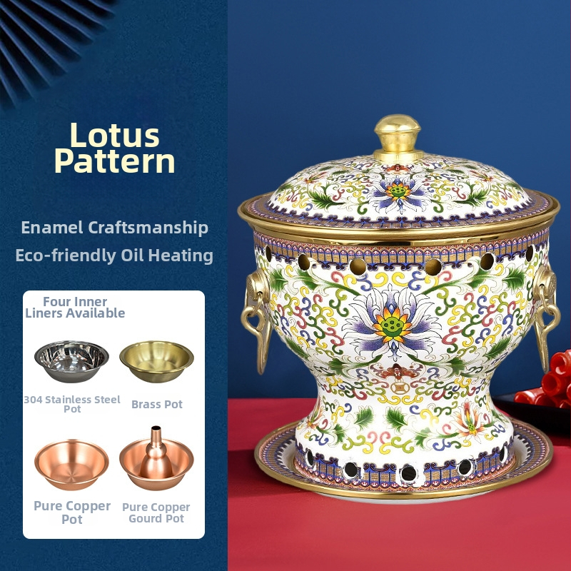 Cloisonné medený hrniec pre jednu osobu s smaltovaným povrchom, hrubé meďové telo, na alkoholový varič, domáce použitie