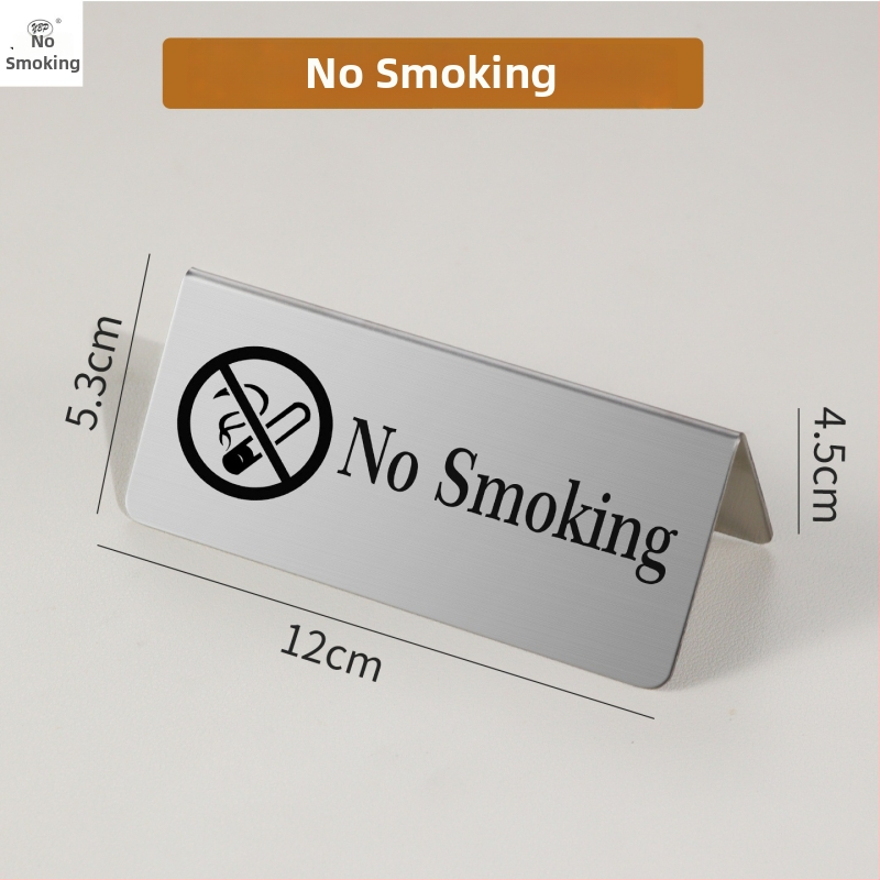 Nerezová oceľová tabuľka rezervovaného sedenia so zlatým vzhľadom, tabuľka čísla stola a dvojjazyčný znak No Smoking.