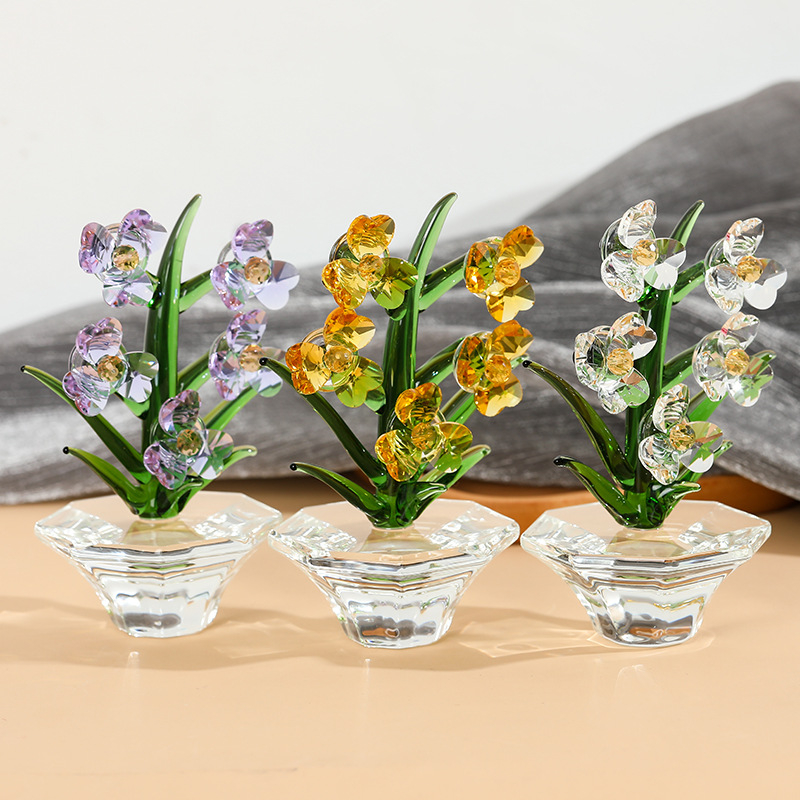 Kristalno staklena orchid dekoracija za dnevni boravak i stol, minimalistički moderni 3D dizajn, višebojna