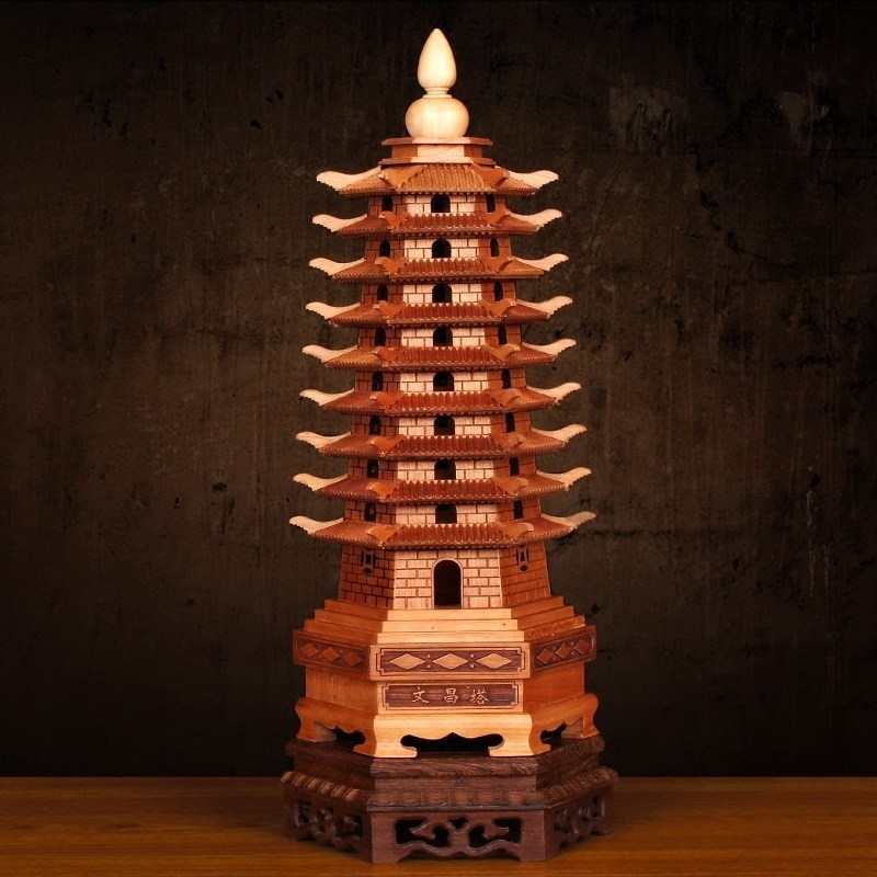 Wenwang Feng Shui pagoda od breskva drveta, devet slojeva, 13-slojevni ukras za akademski napredak i uspjeh na ispitima
