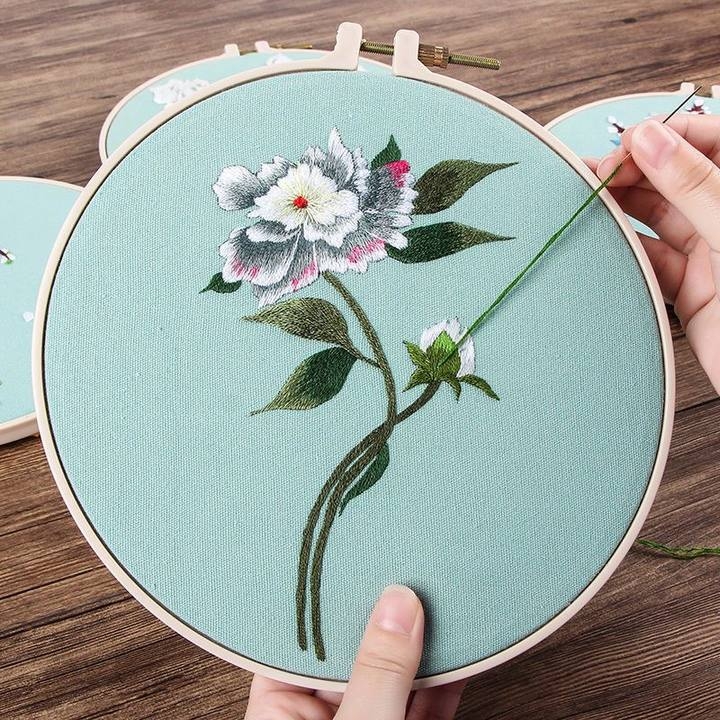 DIY súprava na vyšívanie — Suzhou vyšívanie v starovekom štýle s kvetinovými motívmi, dekor pre obývaciu izbu a pracovňu, ručne vyrobený darček pre priateľa