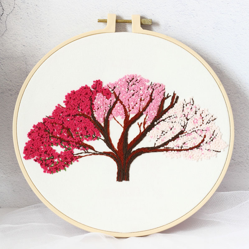 Strom broskyňových kvetov – DIY súprava na textilné vyšívanie pre začiatočníkov, európsky štýl vyšívania, s materiálmi, ihlou a niťou