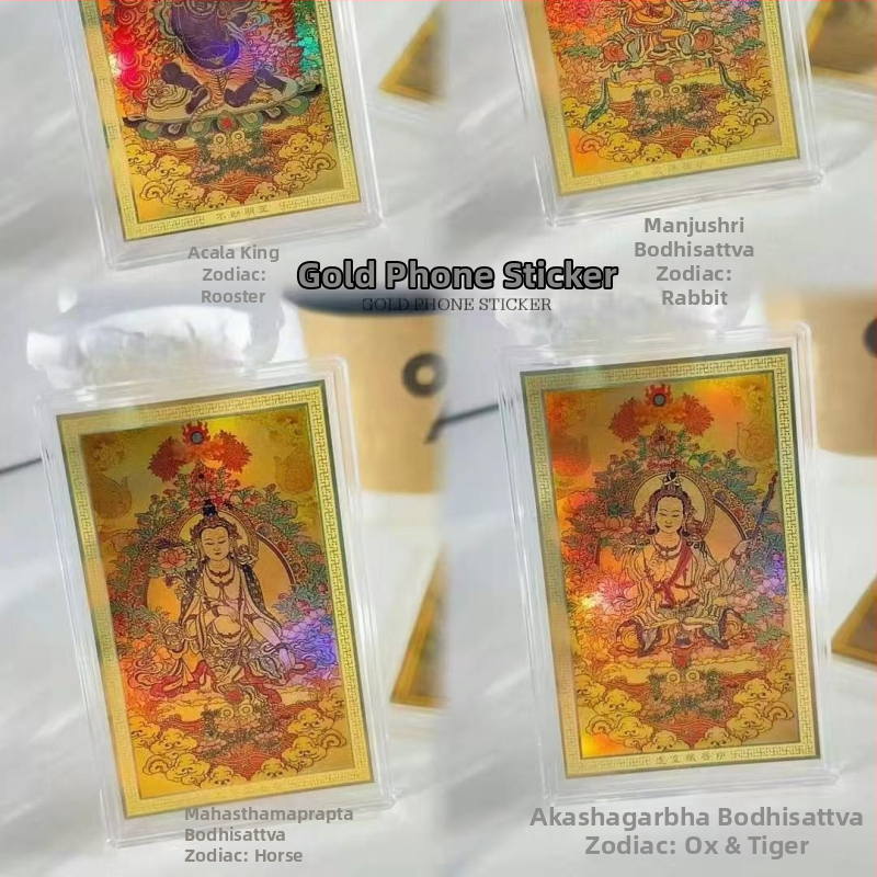Čisté zlato 999 – Osem ochrancov Budhu, soška na telefón, farebná thangka, zlatá karta