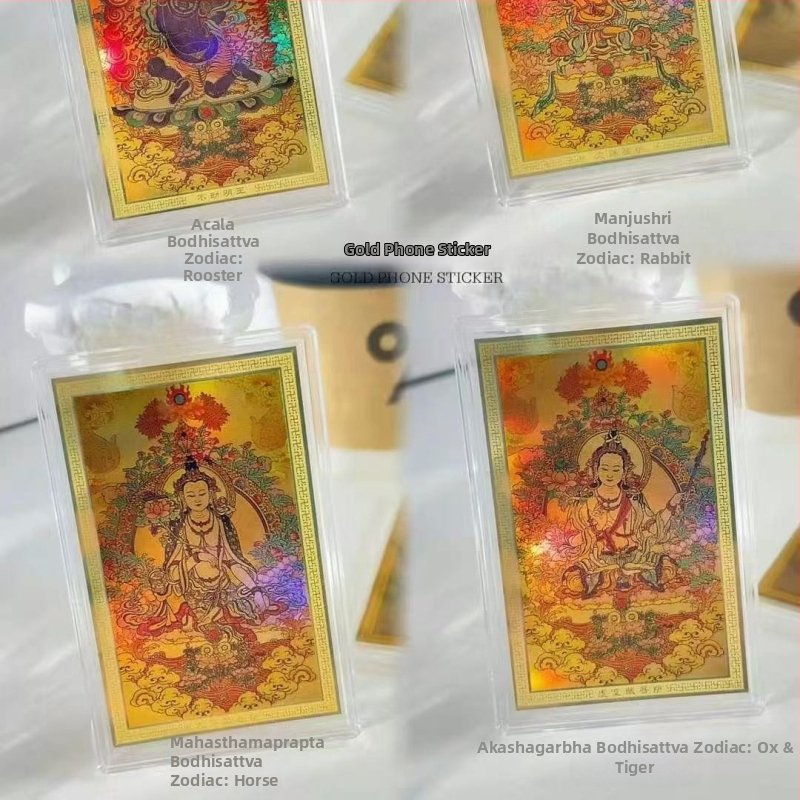 Čisté zlato 999 – Osem ochrancov Budhu, soška na telefón, farebná thangka, zlatá karta