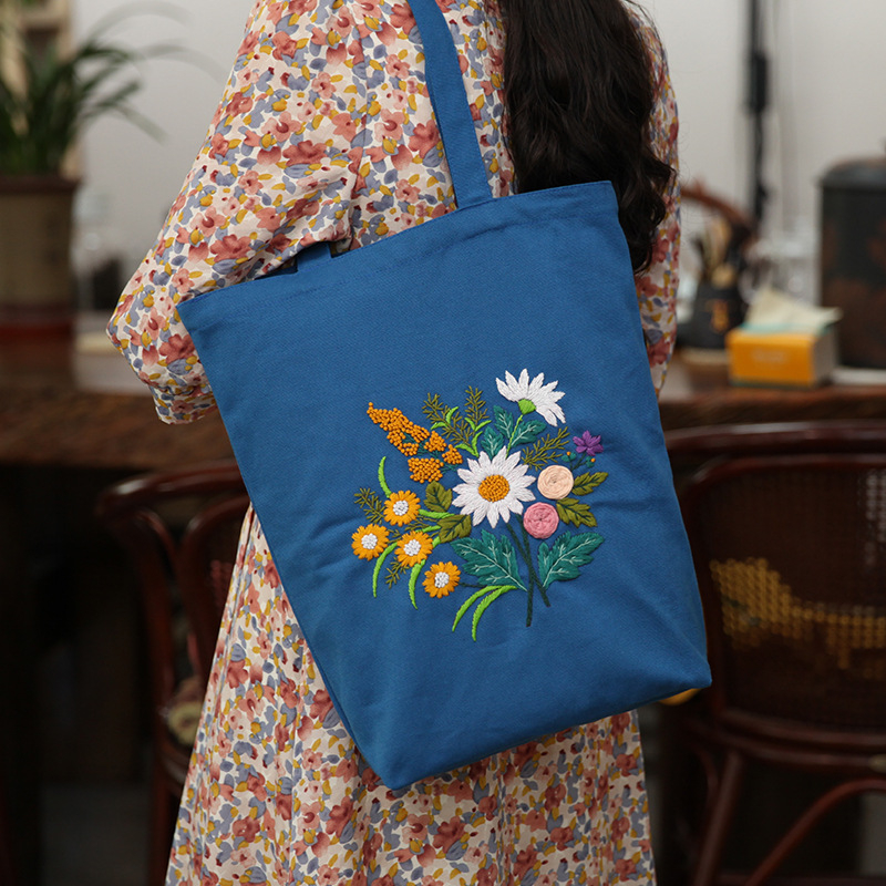 Sada na vyšívanie Lu Embroidery pre kabelku – DIY materiálová sada na vyšívanie na plátnu, kreatívny darček pre páry a študentov