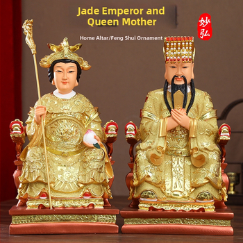 Zlatá pozlátená socha z živice Jade Emperor a Queen Mother
