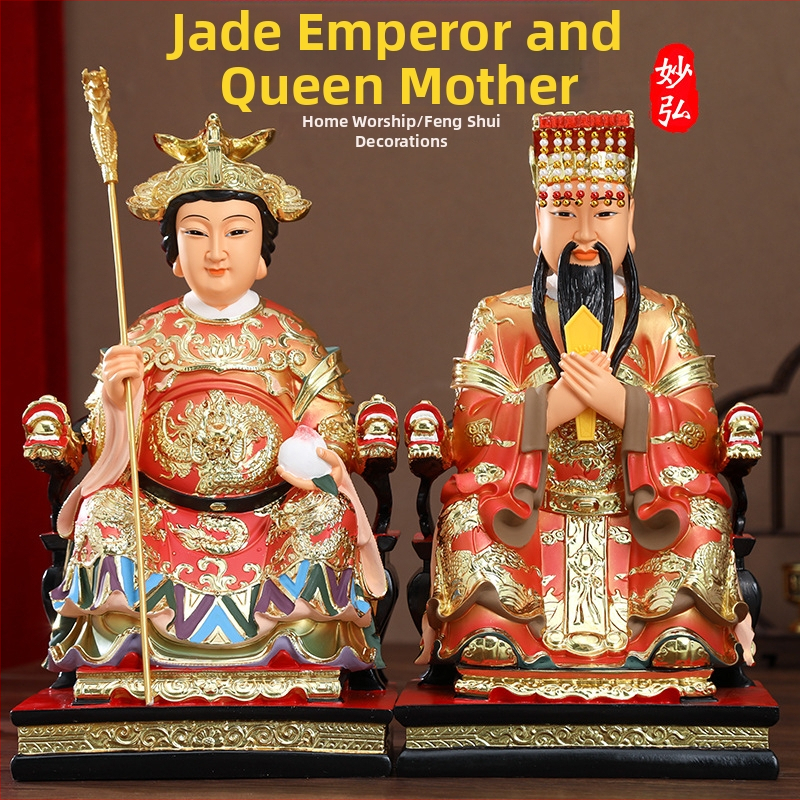 Zlatá pozlátená socha z živice Jade Emperor a Queen Mother