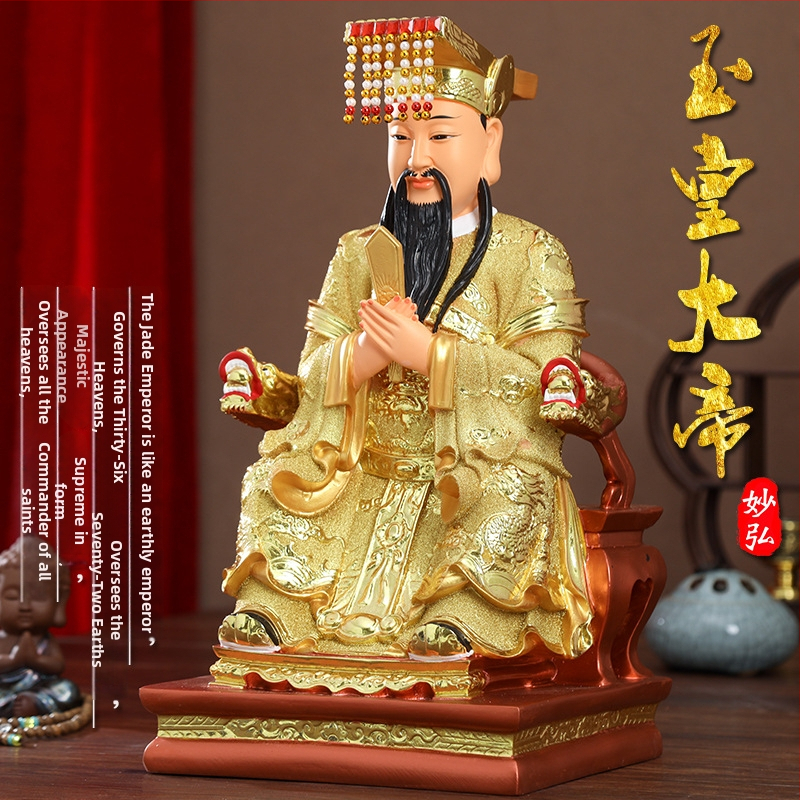 Zlatá pozlátená socha z živice Jade Emperor a Queen Mother