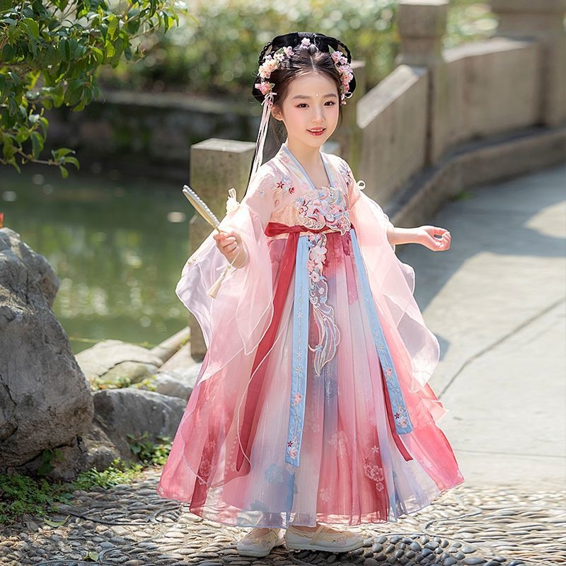 Hanfu haljina za djevojčice – proljeće i jesen 2026, eterična princeska haljina u tradicionalnom kineskom stilu za nastupe