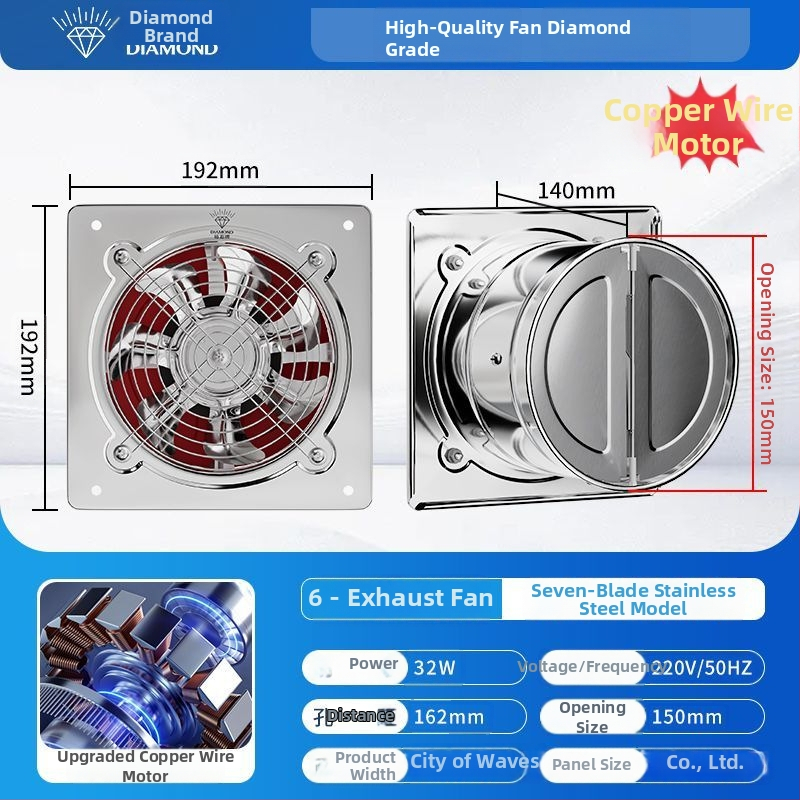 Diamond Brand Výkonný nerezový kuchynský výfukový ventilátor, tichá domáca priemyselná ventilácia