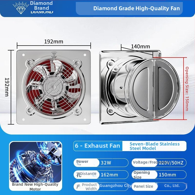 Diamond Brand Výkonný nerezový kuchynský výfukový ventilátor, tichá domáca priemyselná ventilácia